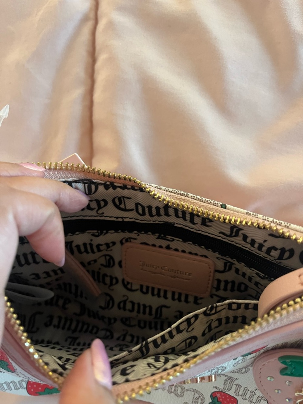 Juicy Couture Pink Strawberry Print Shoulder Bag with Gold Hardware - Picture 3 of 3